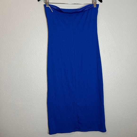 Rolla Coaster Bodycon Dress Cutout Strapless Ribbed Royal Blue Size L - Picture 2 of 5